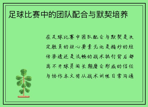 足球比赛中的团队配合与默契培养